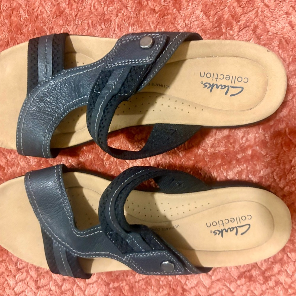 Clarks Dark Leather Slide Sandals